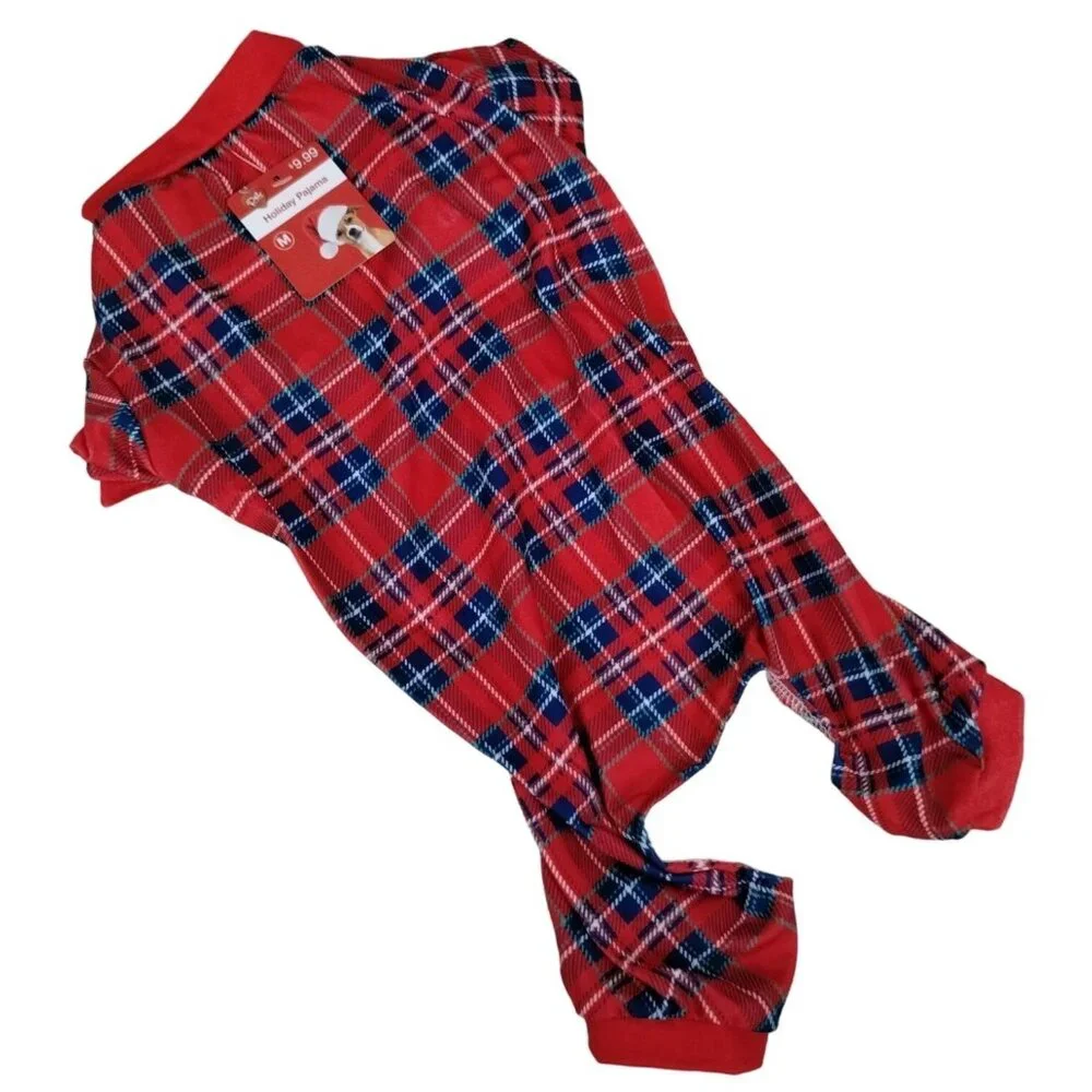 Pet Central Dog Medium 14 inch Red Tartan Plaid Pajamas